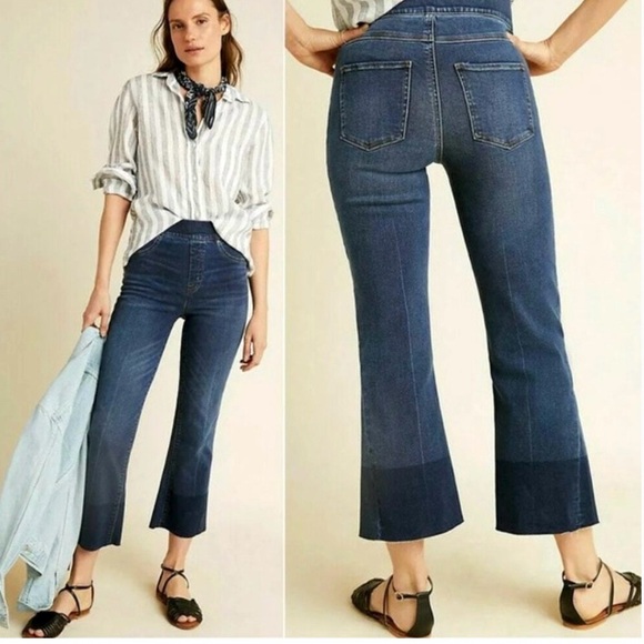 Spanx High Rise Cropped Flare Leg Tummy Control Jeans XL Xtra Large pull on blue - Picture 1 of 10